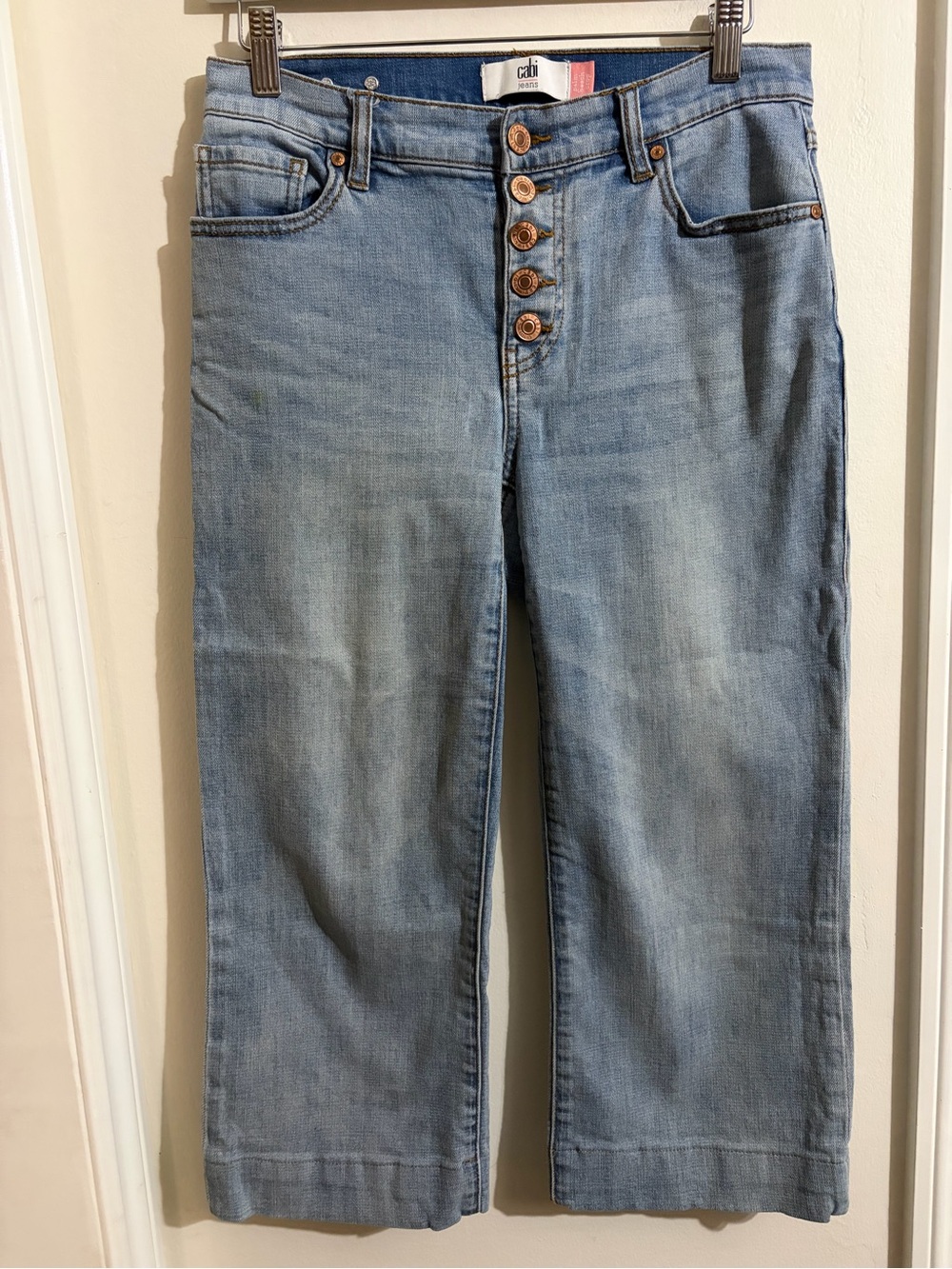 CAbi Light Blue Button-Fly Palm Beach Cropped Jeans